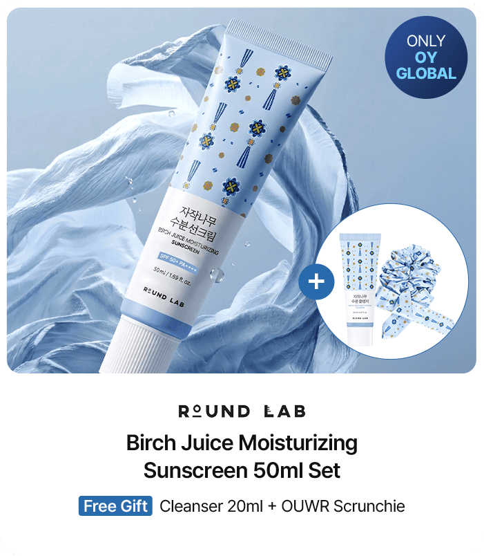 ONLY OY GLOBAL ROUND LAB Birch Juice Moisturizing Sunscreen 50ml Set Free Gift Cleanser 20ml + OUWR Scrunchie