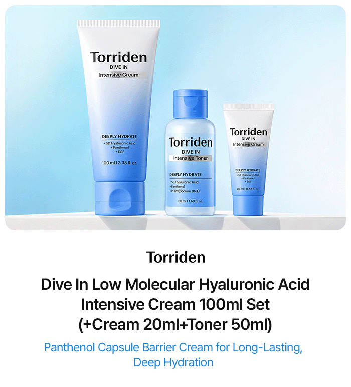 Torriden Dive In Low Molecular Hyaluronic Acid Intensive Cream 100ml Set (+Cream 20ml+Toner 50ml) Panthenol Capsule Barrier Cream for Long-Lasting, Deep Hydration