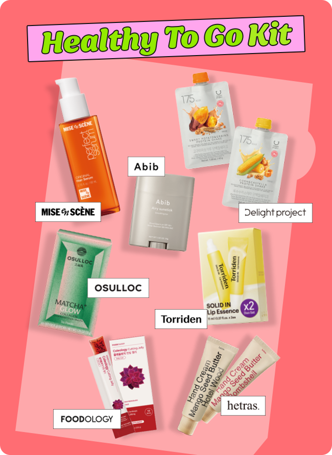Healthy To Go - MISE en SCÈNE, Abib, Delight project, OSULLOC, Torriden, FOODOLOGY, hetras
