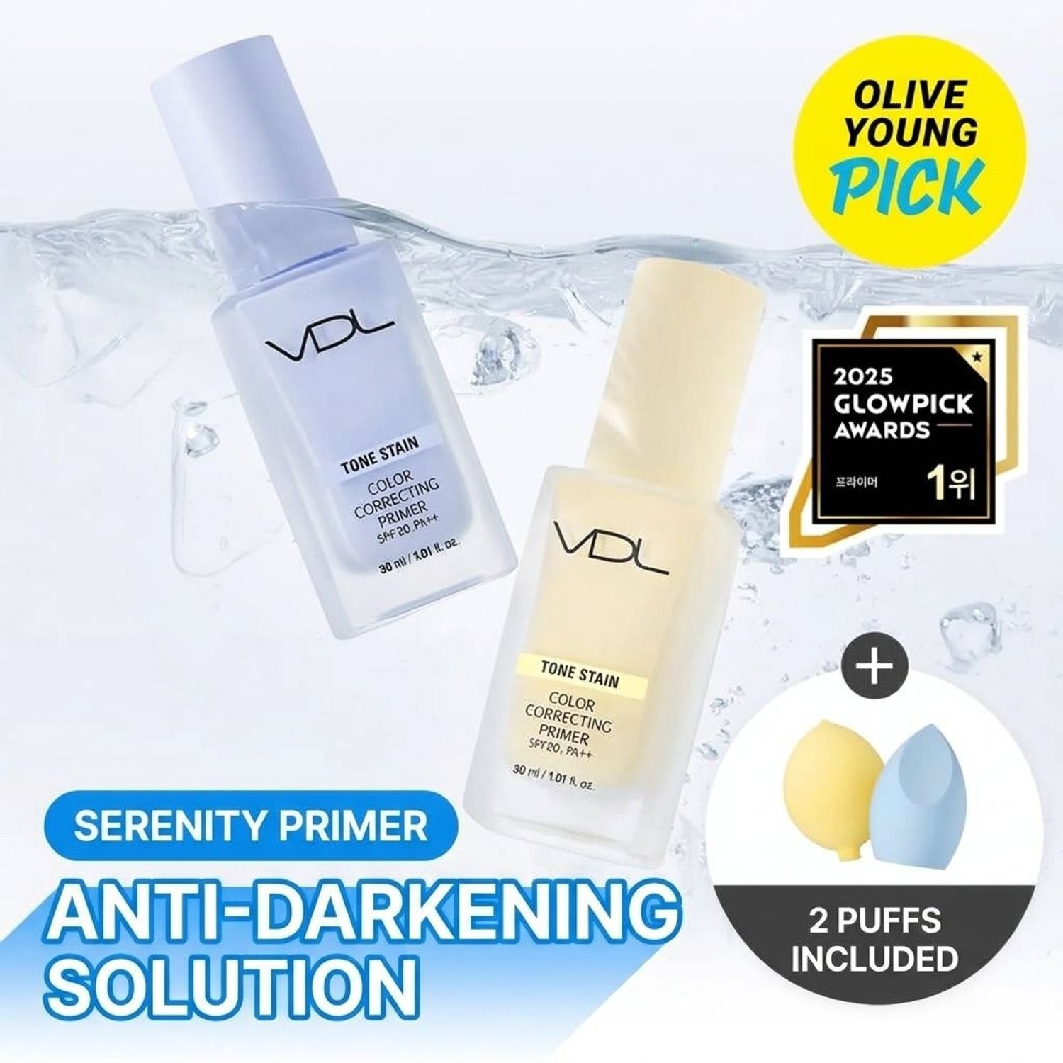 [Tone-Correcting / 2 Free Puffs] VDL Tone Stain Color Correcting Primer 30ml (Set/Single) (5 Colors) | OLIVE YOUNG Global