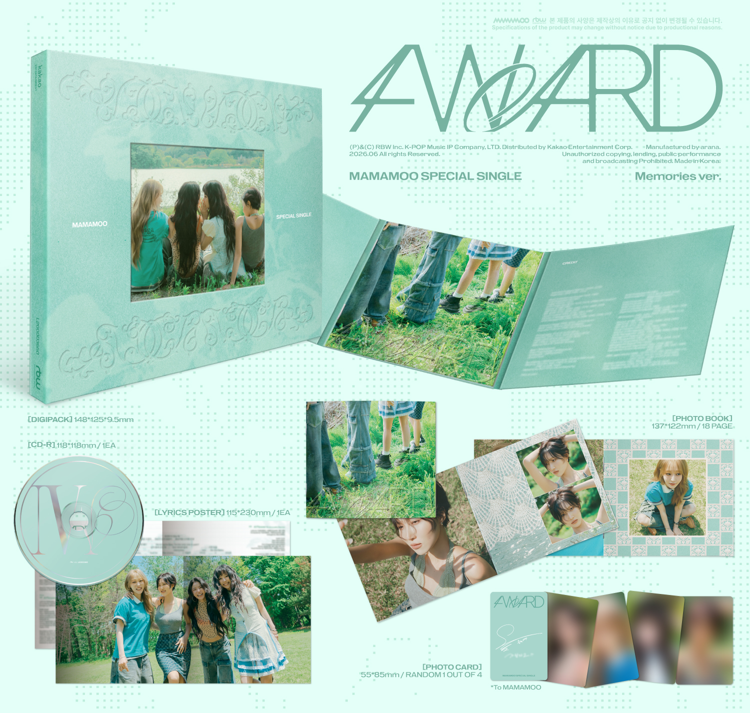 MAMAMOO CD フォトブック セット Random] MAMAMOO - Special Single [4WARD] (Memories / Silence ver