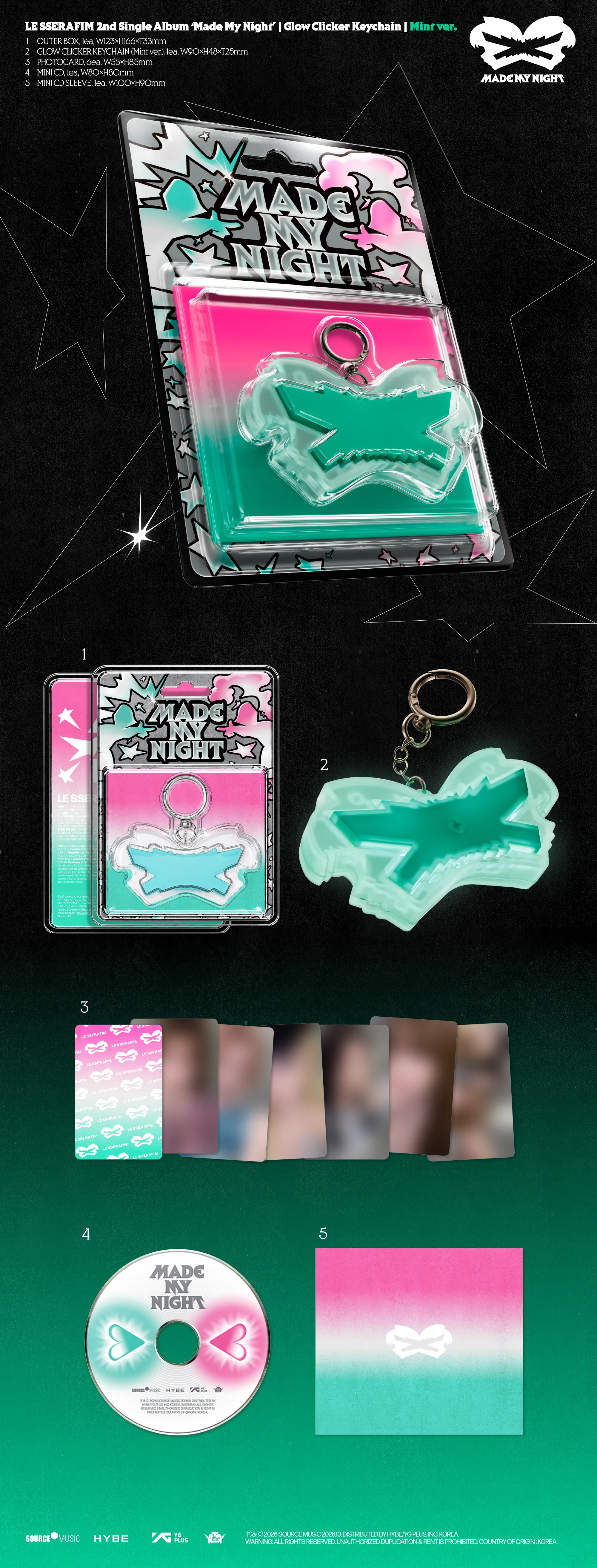 LE SSERAFIM - 2nd Single Album [Made My Night] Glow Clicker