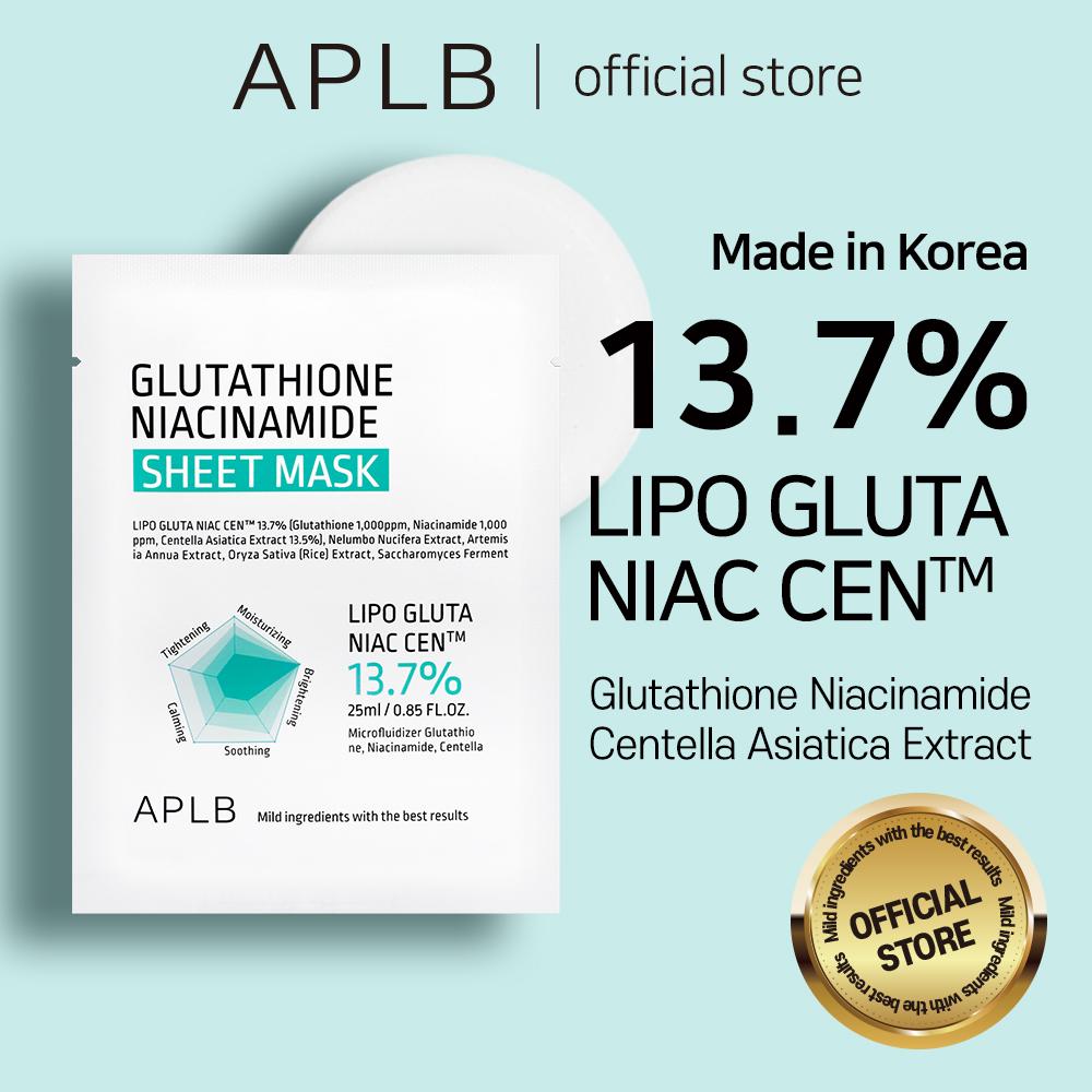 aplb glutathione niacinamide sheet mask review ✨ My honest review of A.P.L.B.’s Glutathione + Niacinamide 3-step skincare  routine! ✨, This set includes:, ▪️ Hydrating Mask Sheet — preps and soothes  skin, ▪️ Brightening Serum — evens tone and