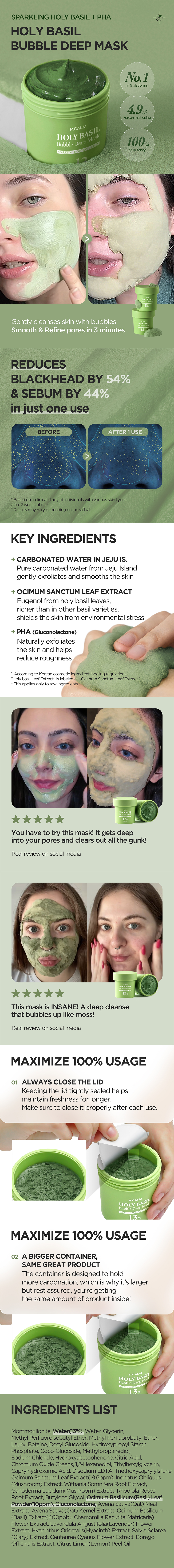 P.CALM Holy Basil Bubble Deep Mask 90g Set (+Dual Pore Brush
