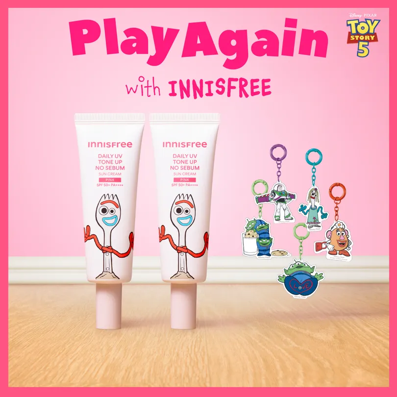 INNISFREE 이니스프리 데일리 유브이 톤업 노세범 선크림 50ml 더블 기획 핑크 (+키링) (토이스토리 콜라보) (2605)
