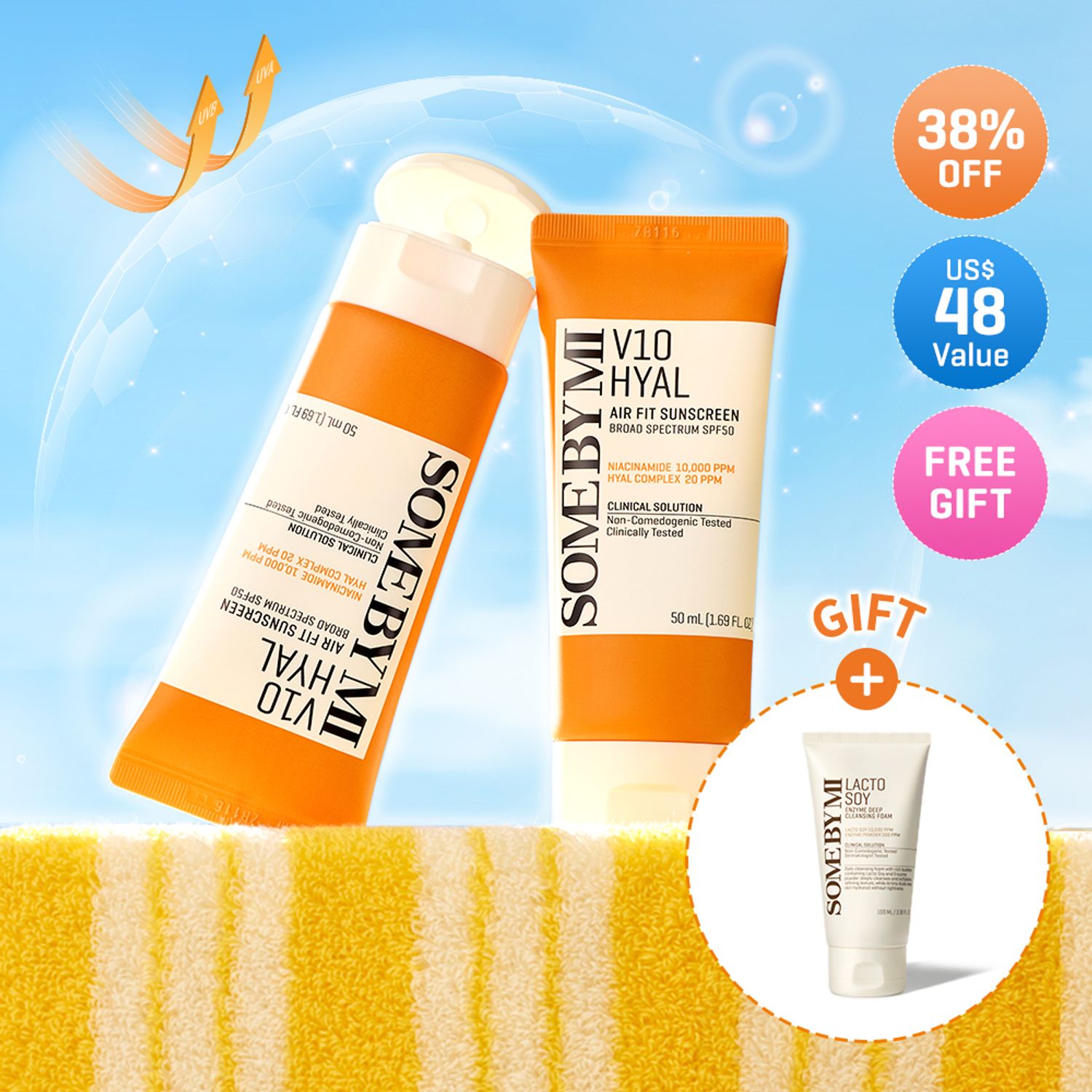 SOME BY MI V10 Hyal Air Fit Sunscreen 50mL DOUBLE SET (+ Lacto Soy Enzyme Deep Cleansing Foam) | OLIVE YOUNG Global