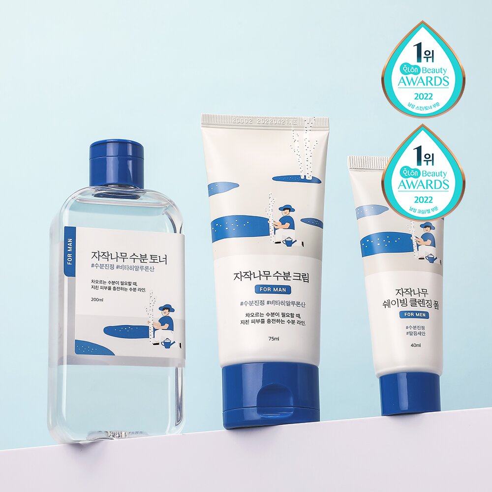 Herbejours Refresh Cleansing Cream2本セット ROUND LAB For Men Birch Juice Toner/Cream 2P Set (+Shaving Foam