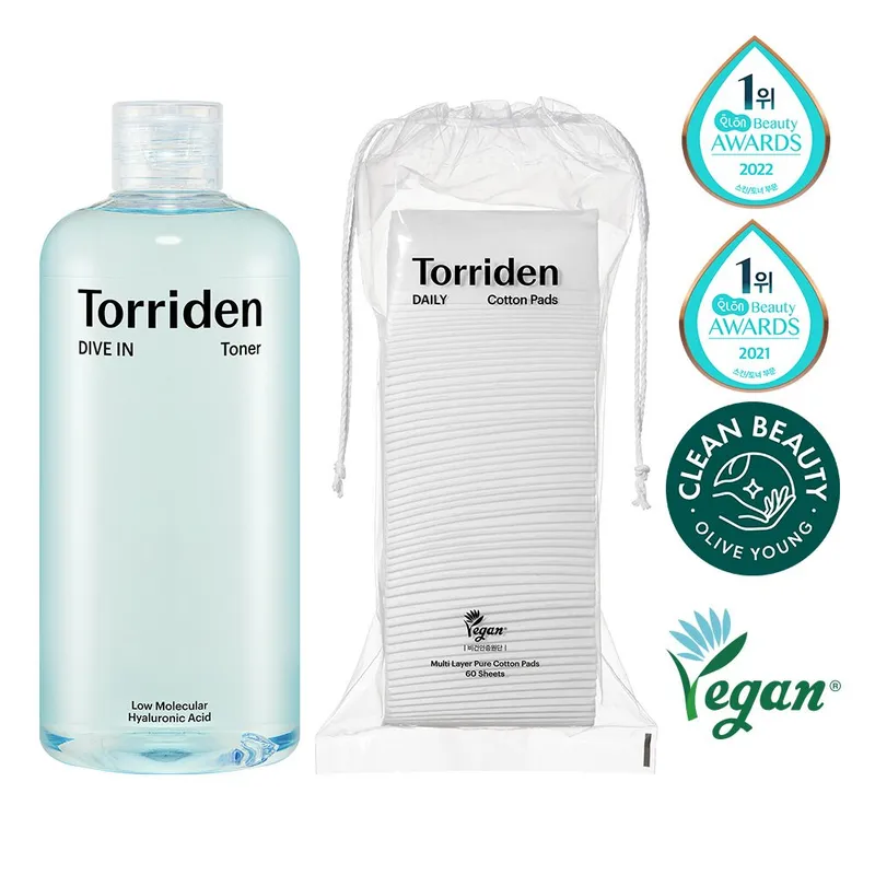 Torriden Dive In Low Molecular Hyaluronic Acid Toner 500mL Special Set (+Cotton Pad 60P)