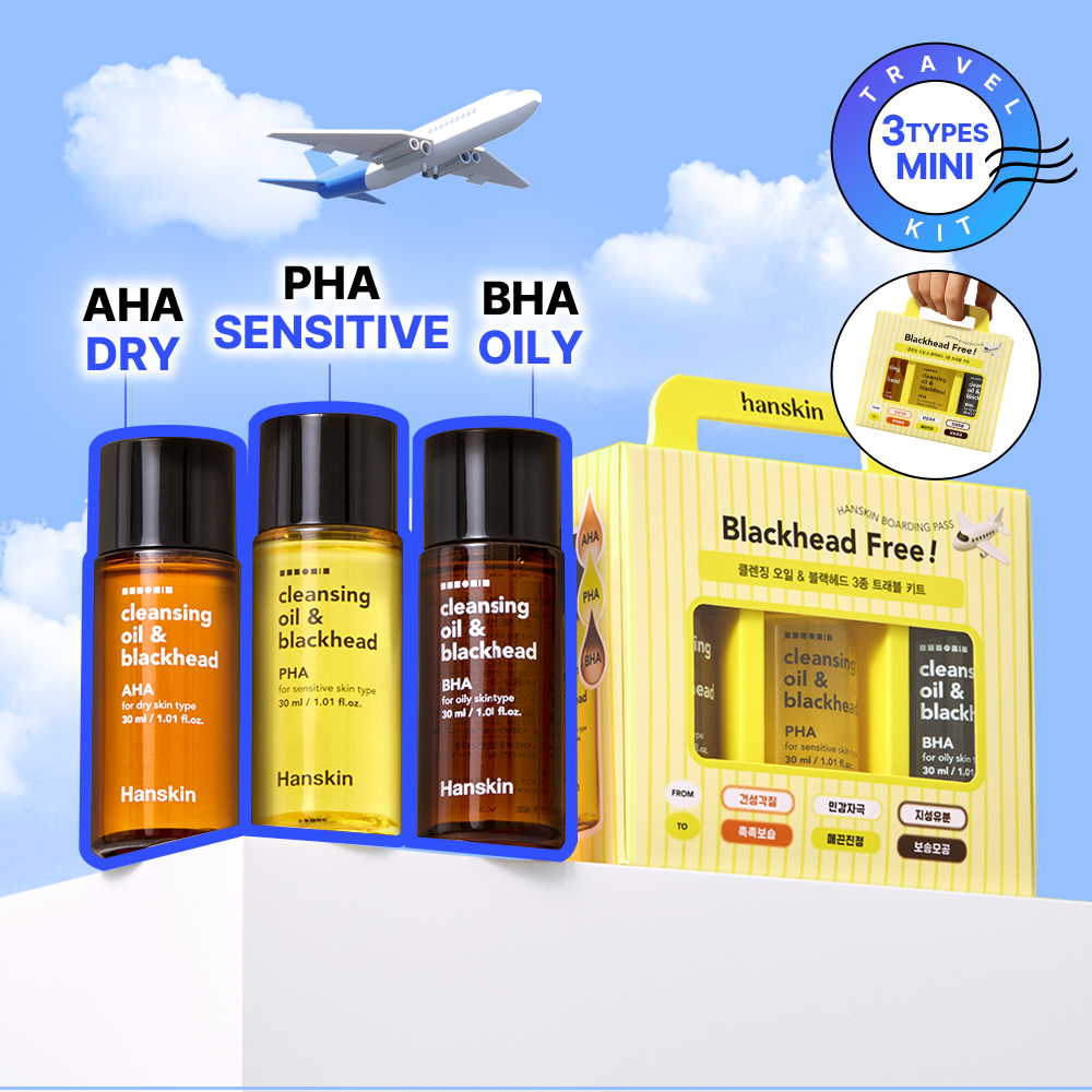 HANSKIN Cleansing Oil & Blackhead 3P Travel Kit (AHA 30ml+BHA 30ml