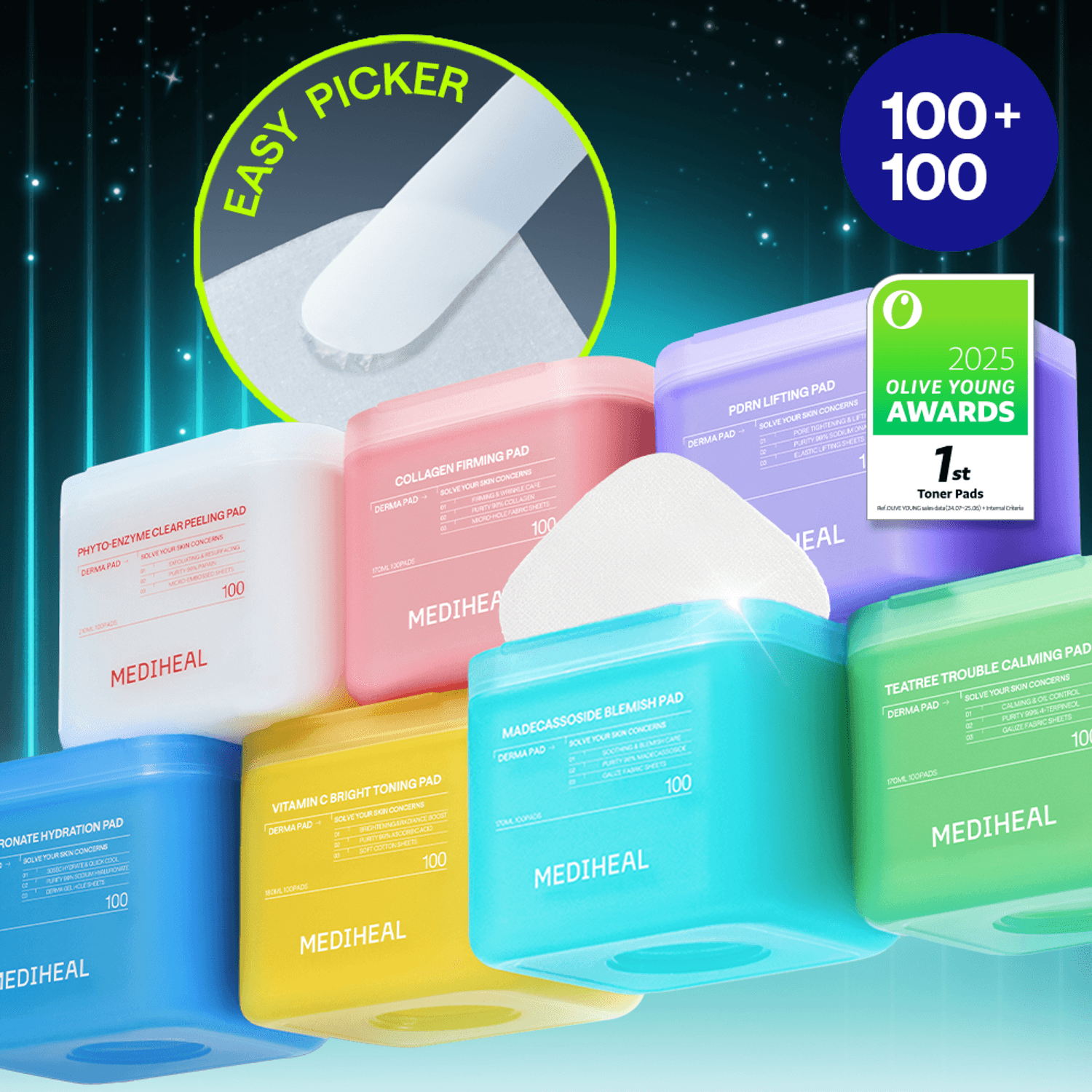 MEDIHEAL Toner Pad 100+100 Pads Double Pack (8types) | OLIVE YOUNG Global