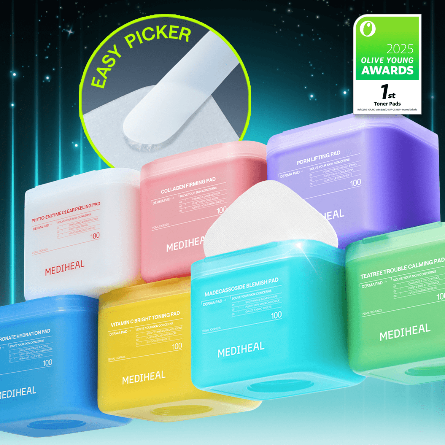 MEDIHEAL Toner Pad 100 Pads (7types Madecassoside Collagen etc) | OLIVE YOUNG Global