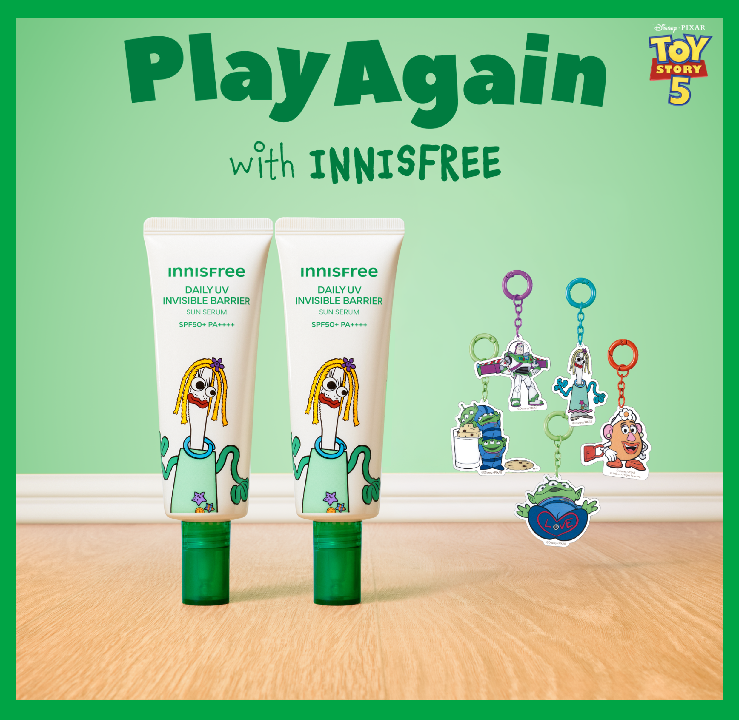 [TOY STORY EDITION] INNISFREE Daily UV Dewy Barrier Sun Serum 50ml Double Pack (RENEWAL)(+Keyring)
