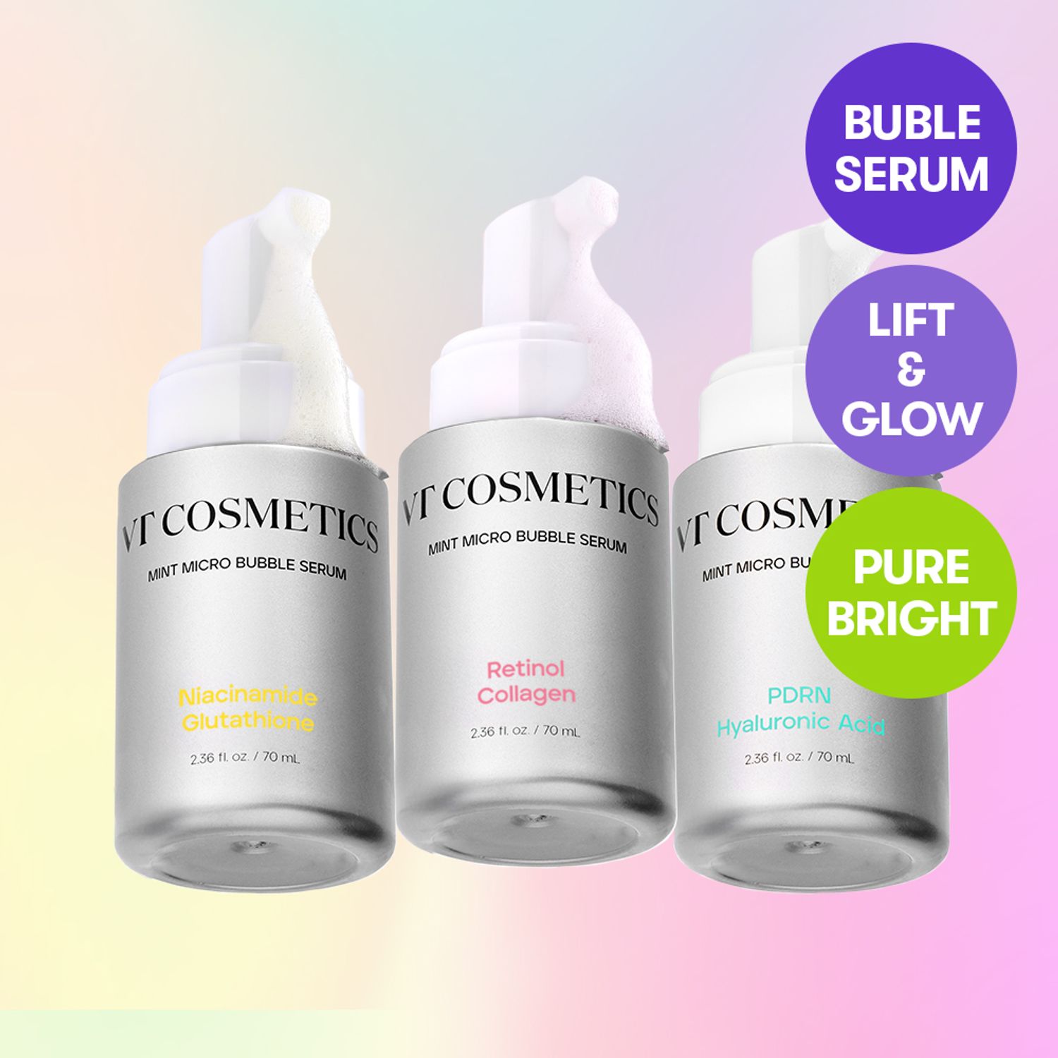 【NEW】 VT Micro Bubble Serum (PDRN Hyaluronic Acid / Retinol Collagen / Niacinamide Glutathione) | OLIVE YOUNG Global