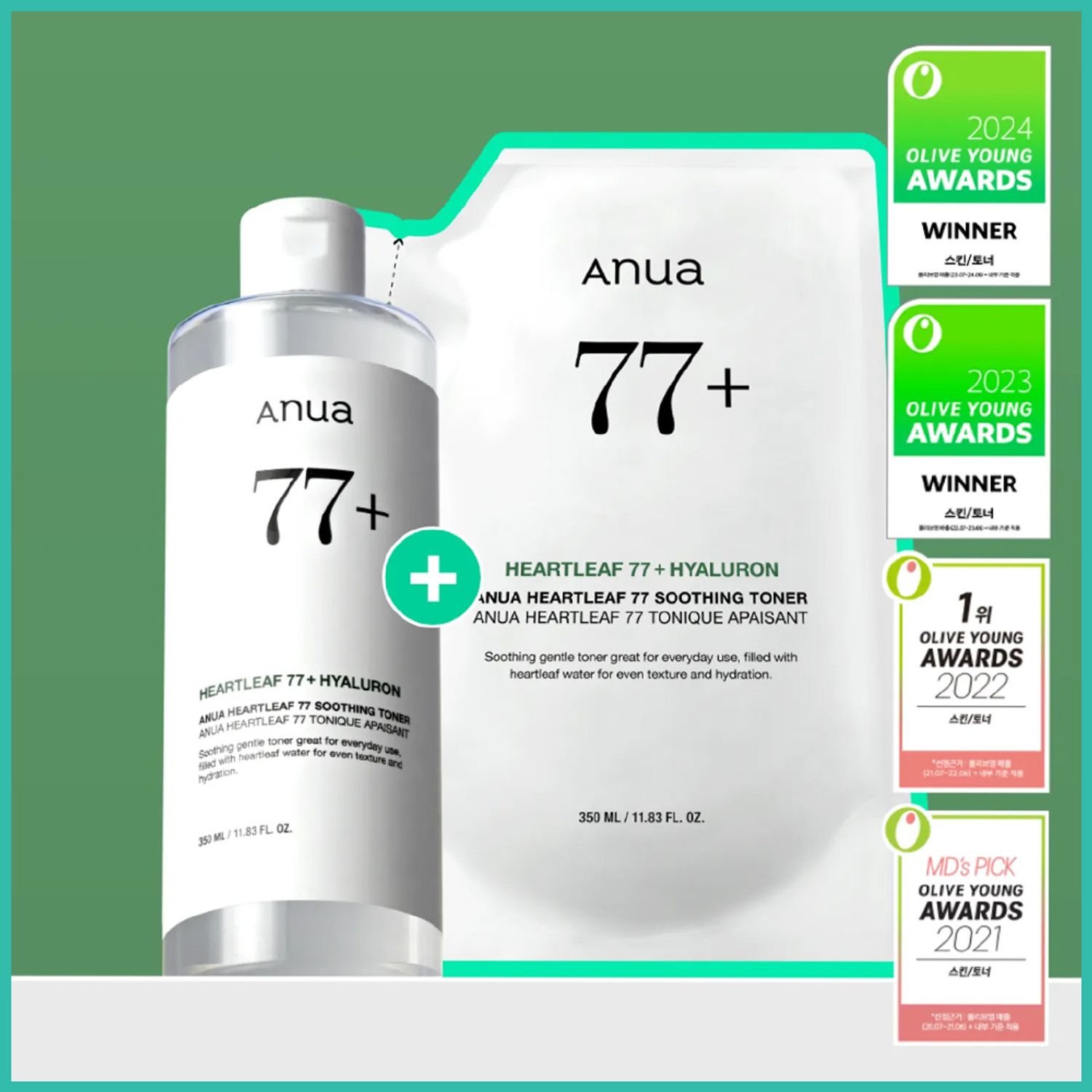 Anua Heartleaf 77 Soothing Toner 350mL Special Set (+350mL Refill) | OLIVE YOUNG Global