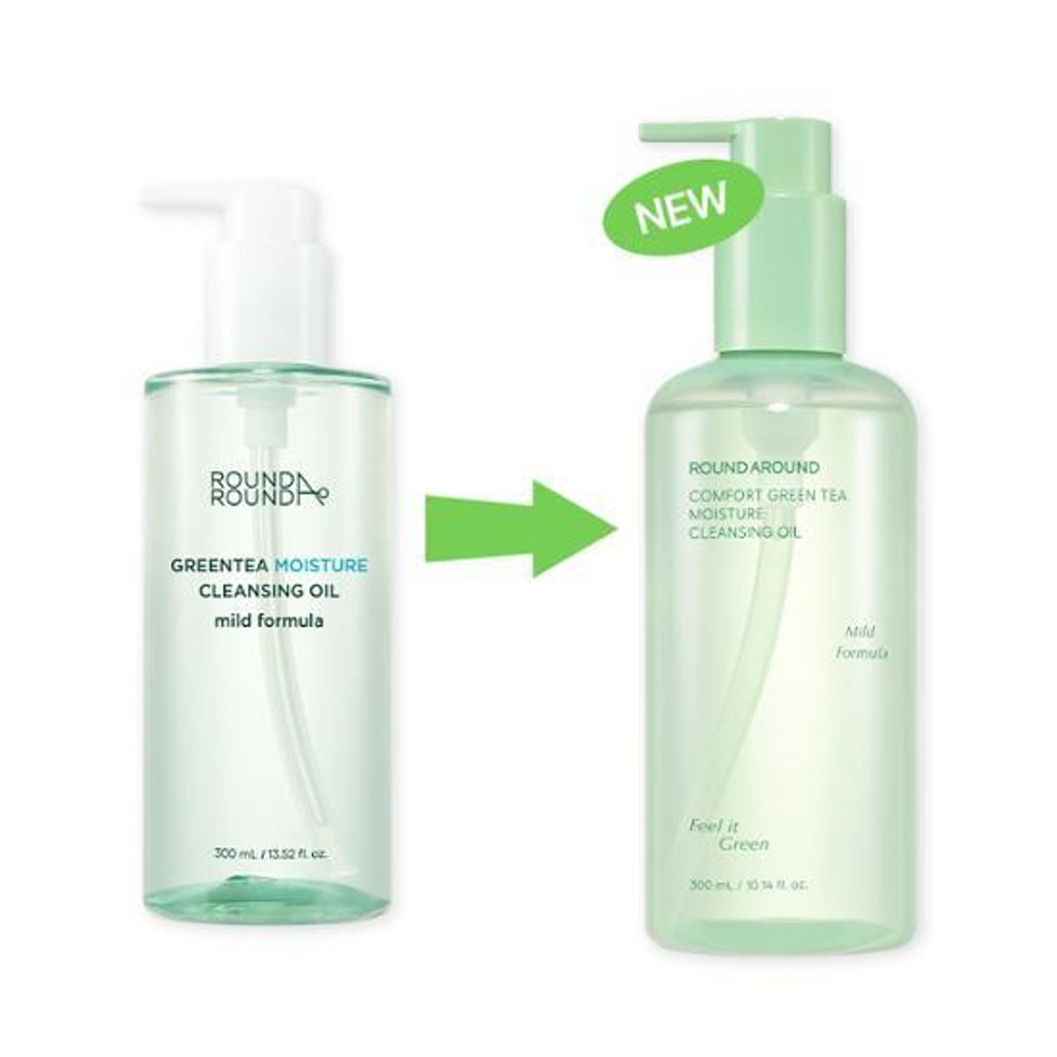 ROUND A'ROUND Comfort Green Tea Moisture Cleansing Oil 300mL | OLIVE YOUNG Global