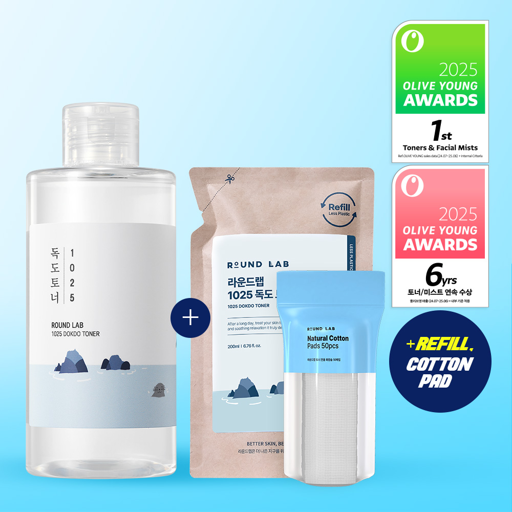 Refill/Cotton pad] ROUND LAB 1025 Dokdo Toner 200ml Refill Set