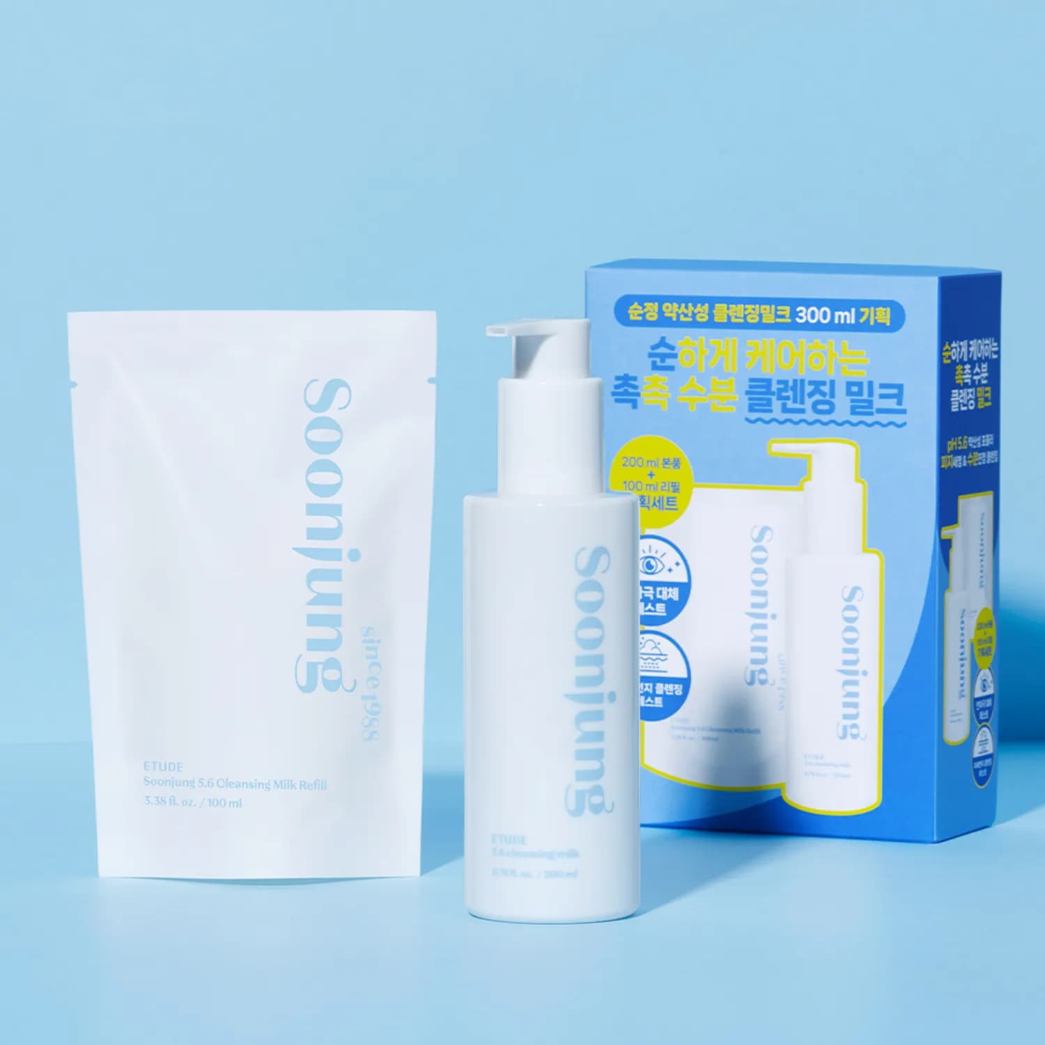 ETUDE Soonjung 5.6 Cleansing Milk 200ml Refill Set (+Refill 100ml