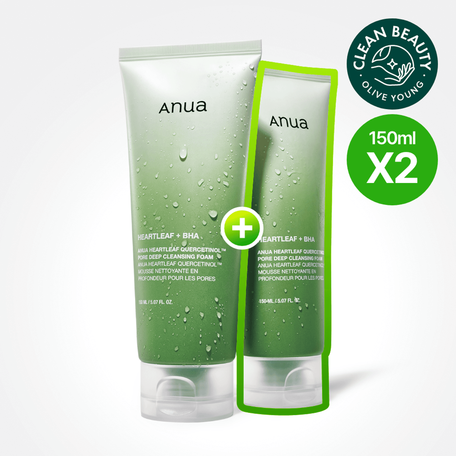 Anua Heartleaf Quercetinol Pore Deep Cleansing Foam 150ml*2ea | OLIVE YOUNG Global