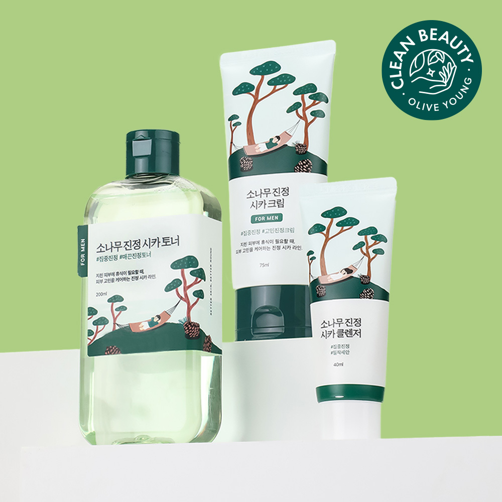 ROUND LAB For Men Pine Calming Toner/Cream Set (+Cleanser 40mL