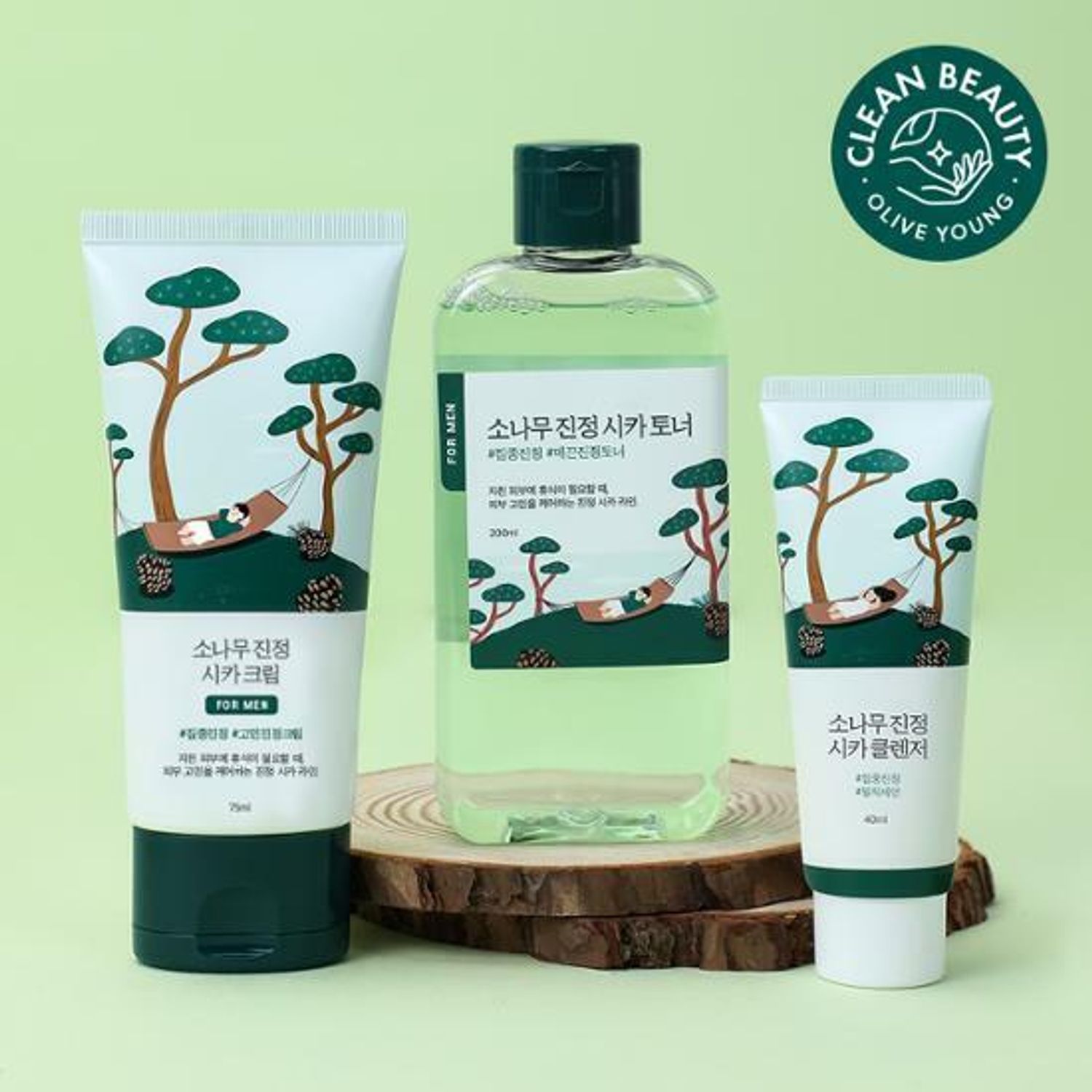 ROUND LAB For Men Pine Calming Toner/Cream Set (+Cleanser 40mL) | OLIVE YOUNG Global