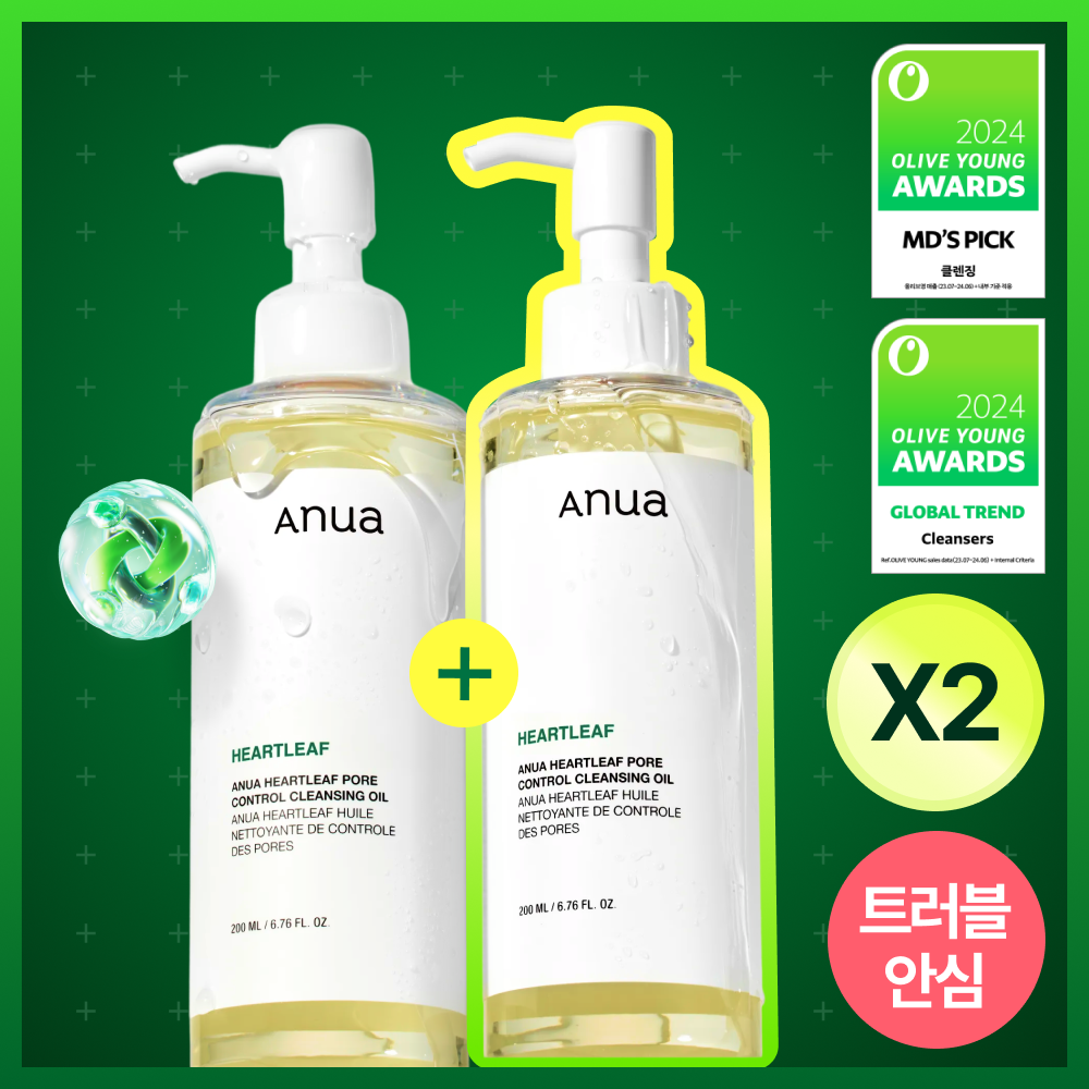 Anua ハートリーフ + ビタミンE クレンジングオイル 6本セット ハートリーフ ポアコントロール クレンジングオイル、マイルド、200ml