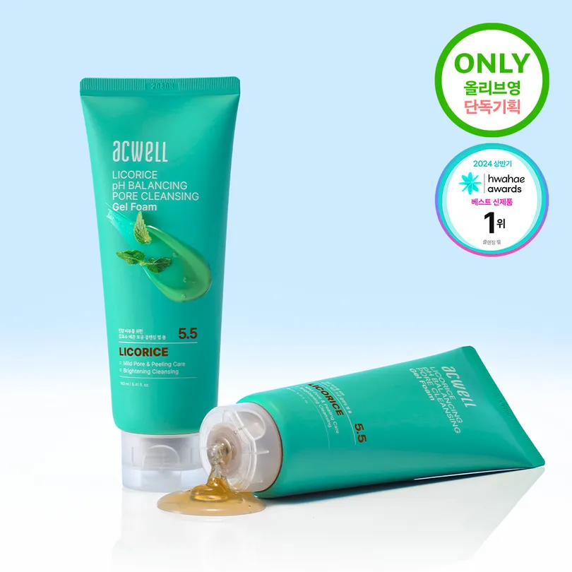 Acwell Licorice pH Balancing Pore Cleansing Gel Foam Double Set (160mL+160mL)