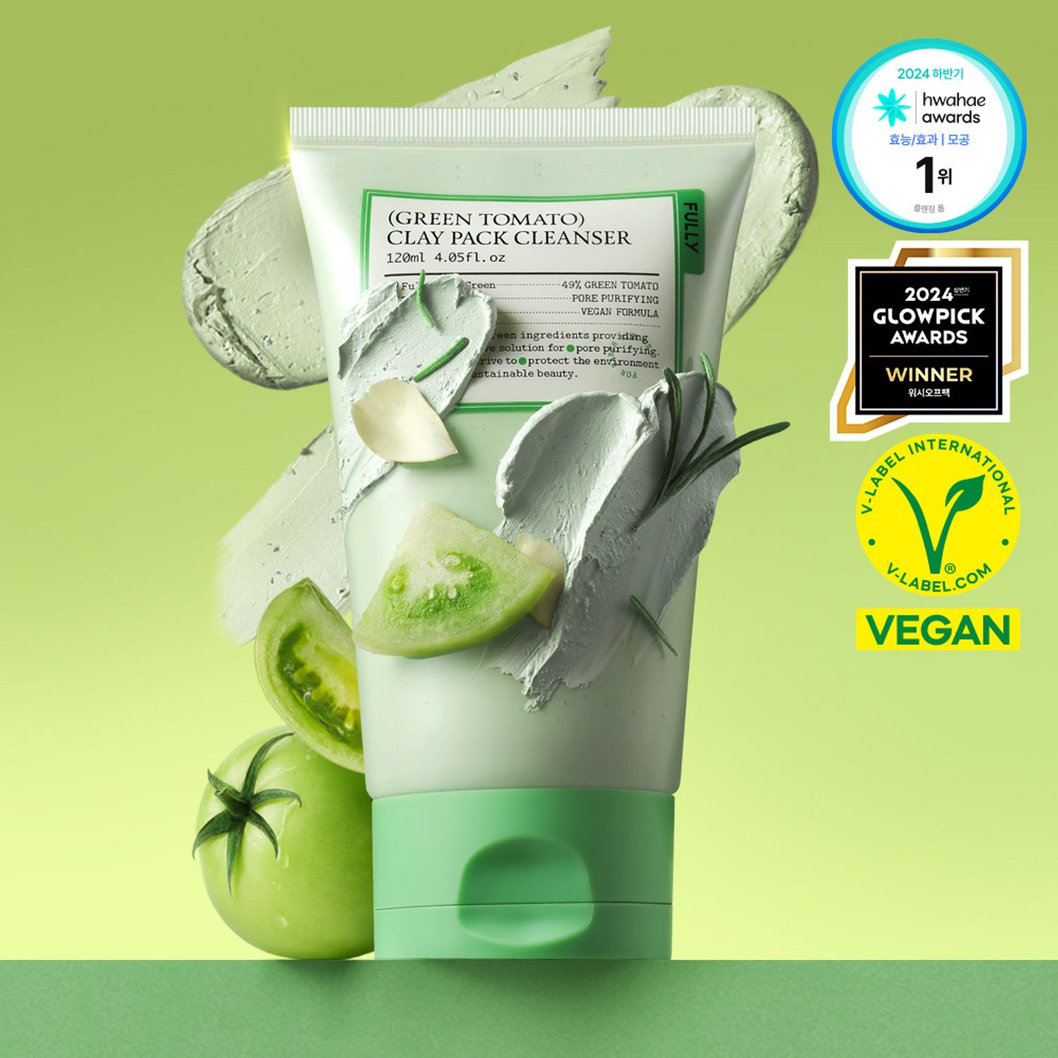 fully Green Tomato Clay Pack Cleanser 120ml Set (+30ml+Hair & Wrist Bands) | OLIVE YOUNG Global