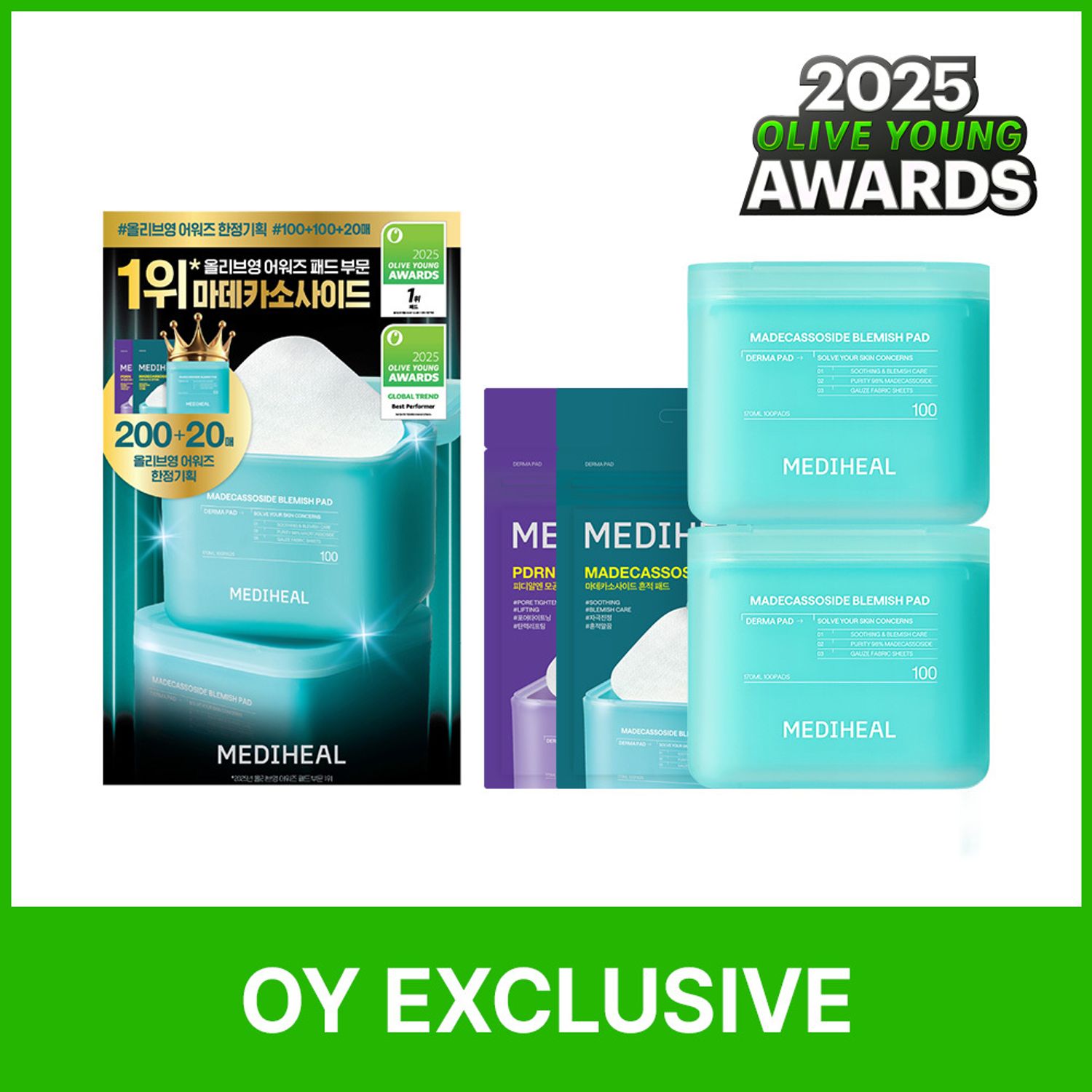★2025 Awards★ MEDIHEAL Madecassoside Blemish Pad Limited Set (+Refill 100P+Madecassoside Pad 10P+PDRN Pad 10P) | OLIVE YOUNG Global
