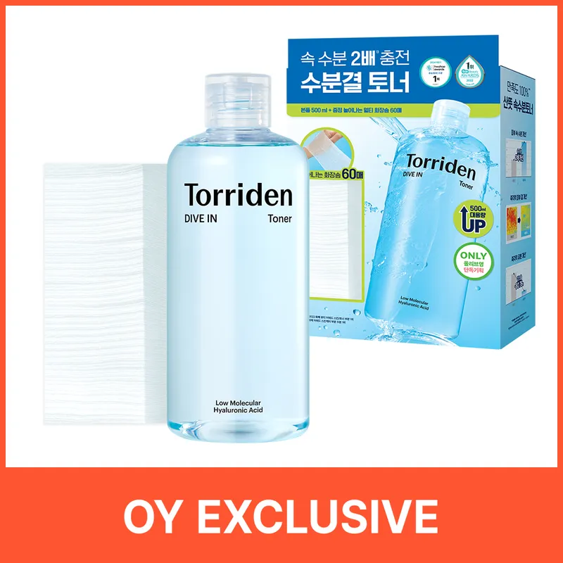 Torriden Dive In Low Molecular Hyaluronic Acid Toner 500ml Set (+Stretchable Cotton Pad 60P)