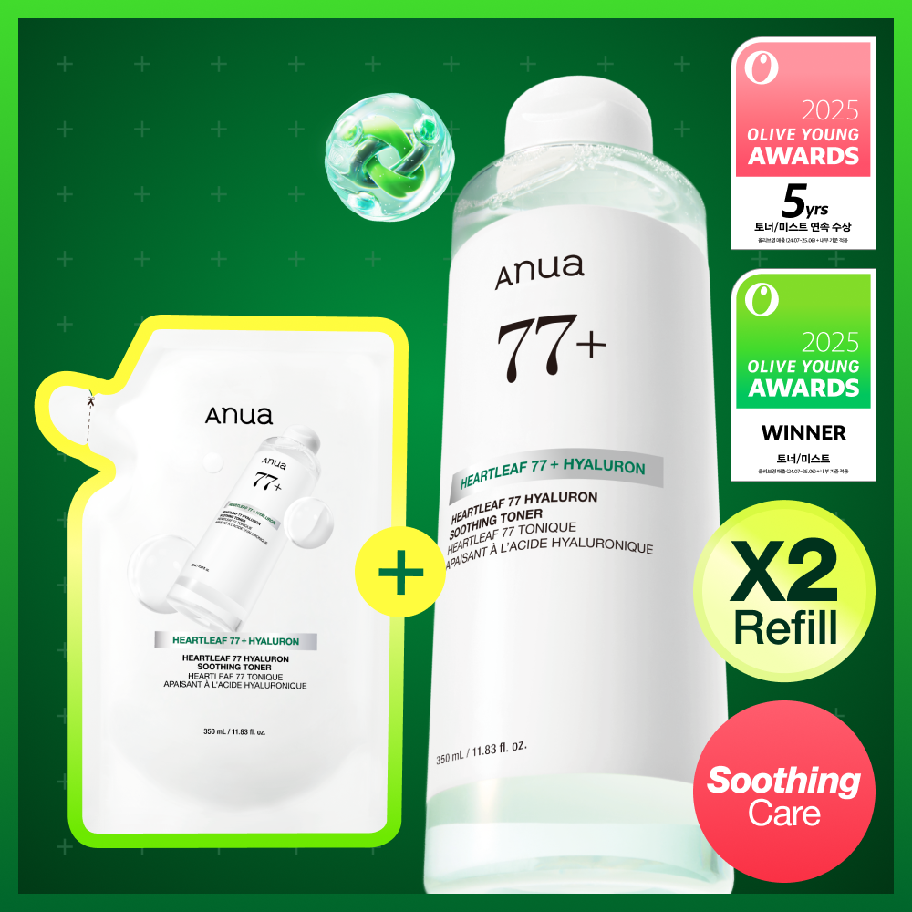 Anua Heartleaf 77 Hyaluron Soothing Toner 350ml Refill Set (+Refill 350ml) - Anua