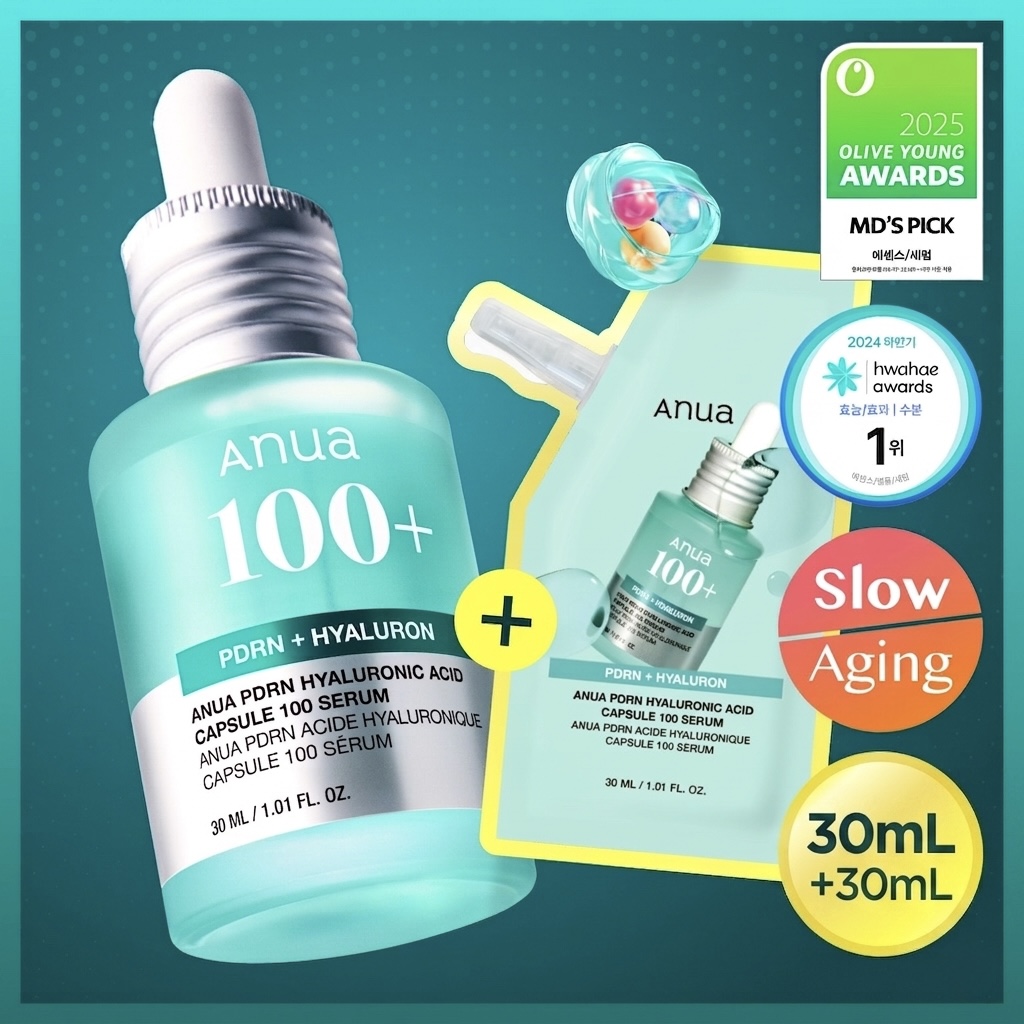 Anua PDRN Hyaluronic Capsule 100 Serum 30ml Refill Set | OLIVE