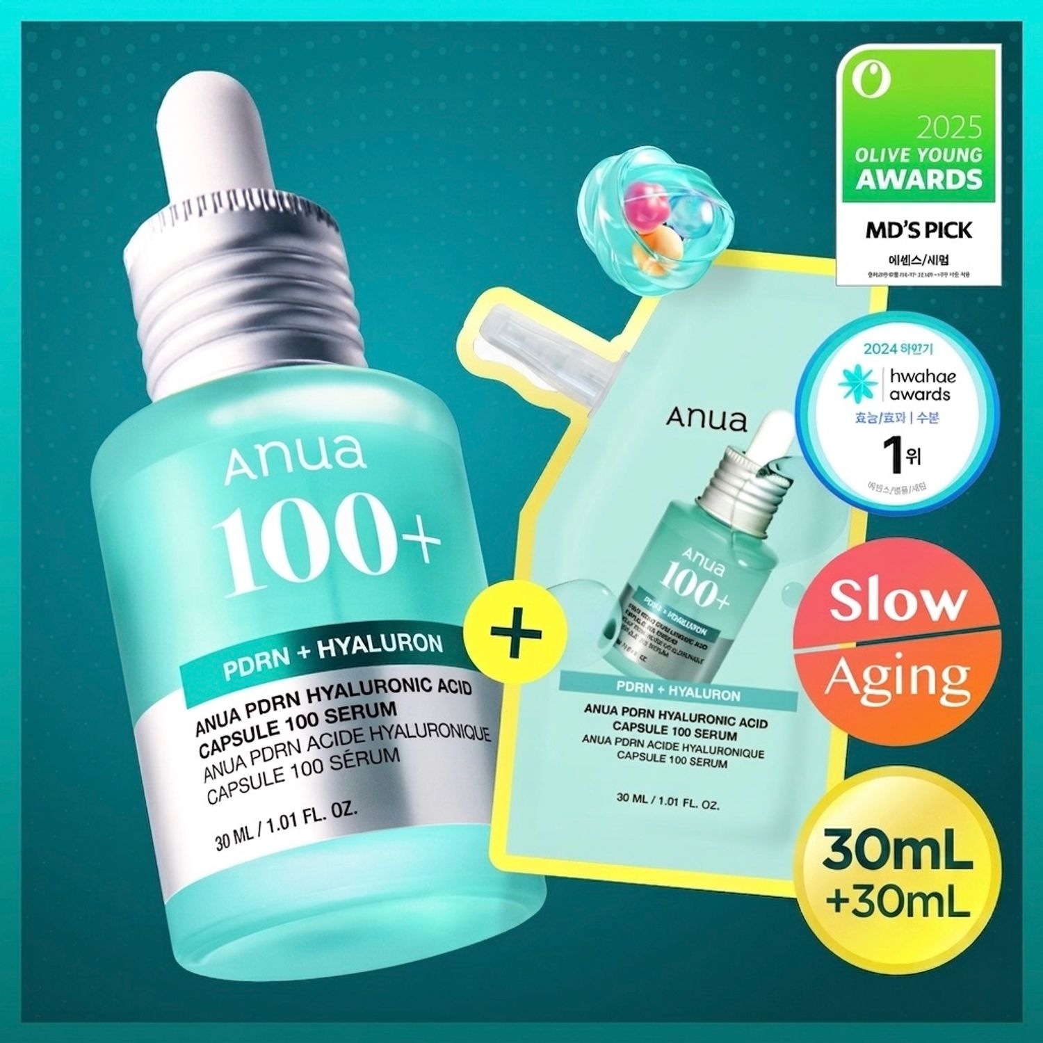 Anua PDRN Hyaluronic Capsule 100 Serum 30ml Refill Set | OLIVE 
