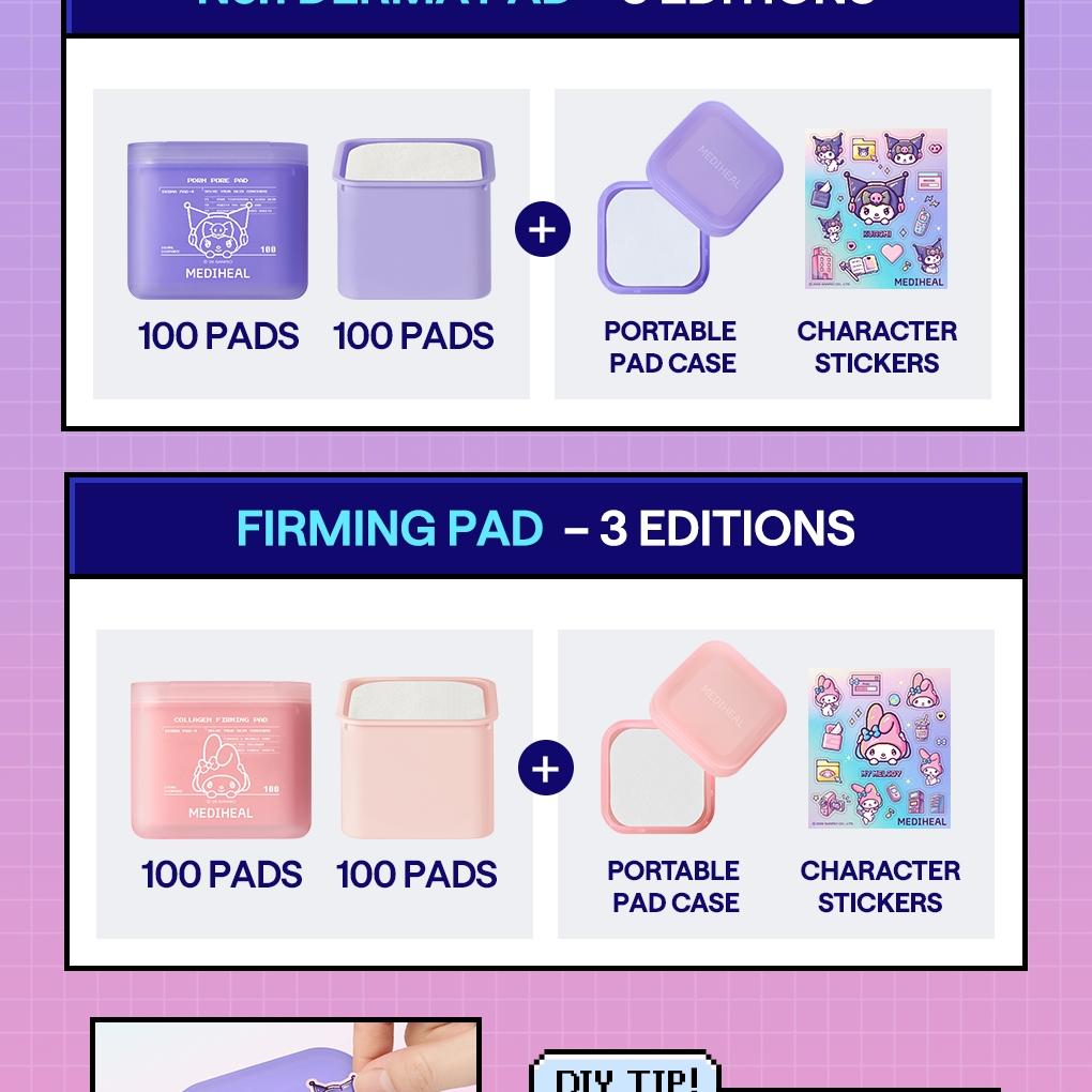 [Sanrio EDITION] MEDIHEAL Toner 100 Pads Double (+Portable Case+Sticker) (3 Options)