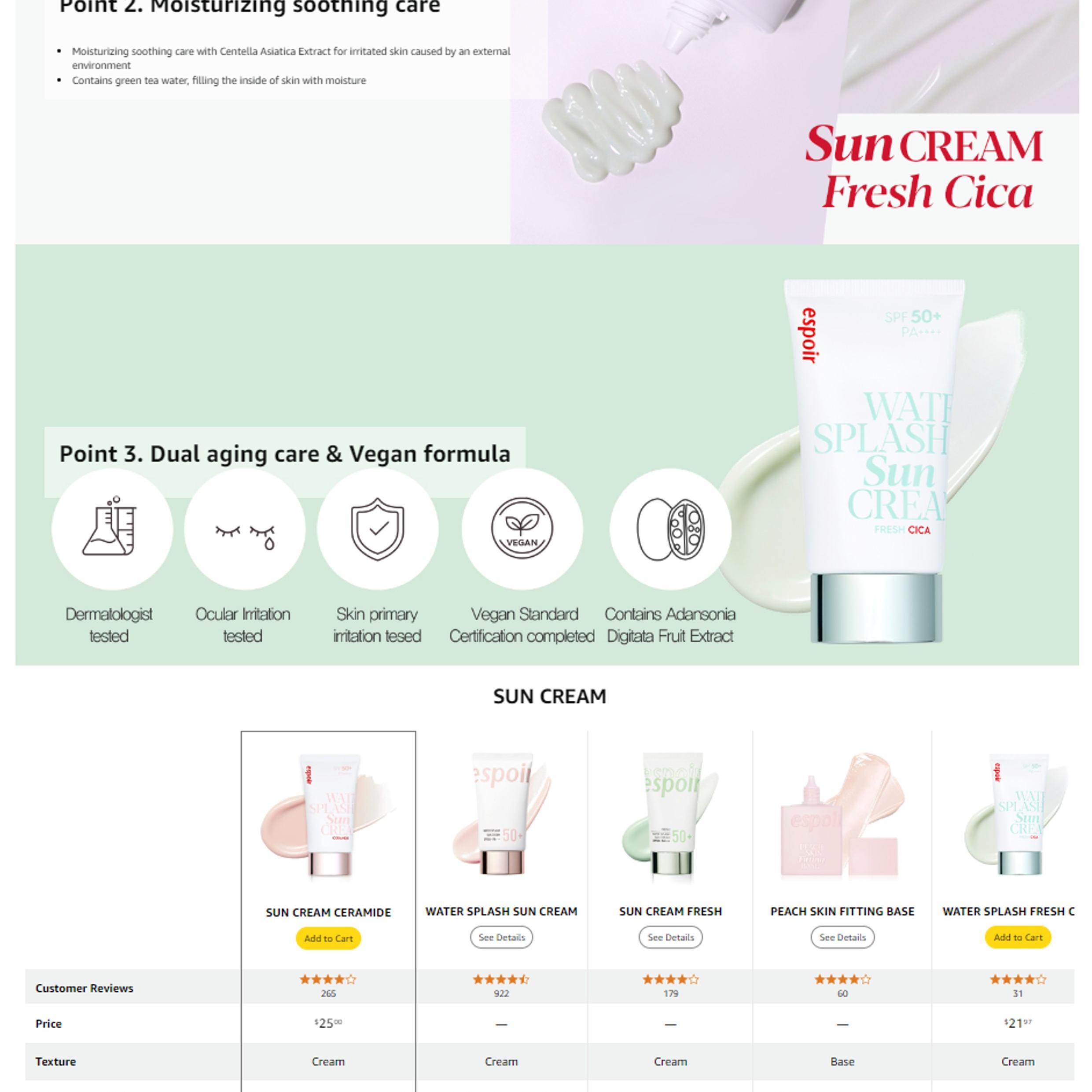 espoir Water Splash Sun Cream Fresh Cica 60mL Double Set