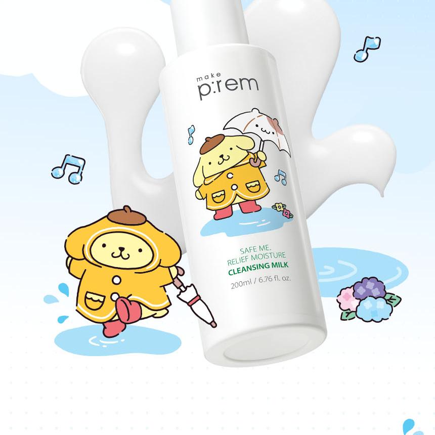[Sanrio EDITION] makeprem Safe Me Relief Moisture Cleansing Milk 200ml (+Refill 200ml+mini 21ml+POMPOMPURIN Wristband for Face Was