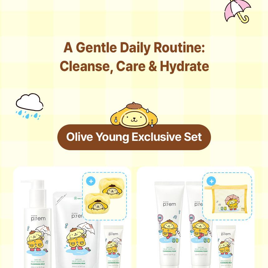 [Sanrio EDITION] makeprem Safe Me Relief Moisture Cleansing Milk 200ml (+Refill 200ml+mini 21ml+POMPOMPURIN Wristband for Face Was
