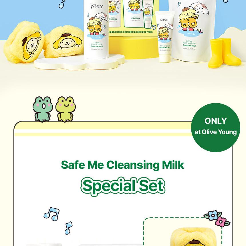 [Sanrio EDITION] makeprem Safe Me Relief Moisture Cleansing Milk 200ml (+Refill 200ml+mini 21ml+POMPOMPURIN Wristband for Face Was