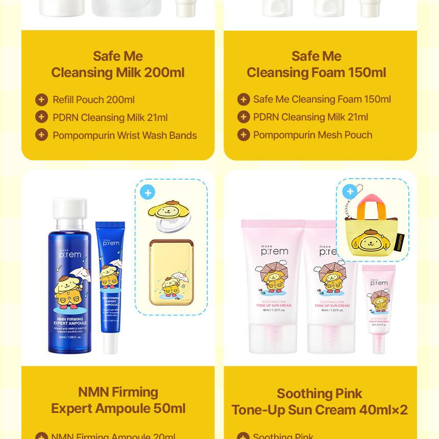 [Sanrio EDITION] makeprem Safe Me Relief Moisture Cleansing Milk 200ml (+Refill 200ml+mini 21ml+POMPOMPURIN Wristband for Face Was