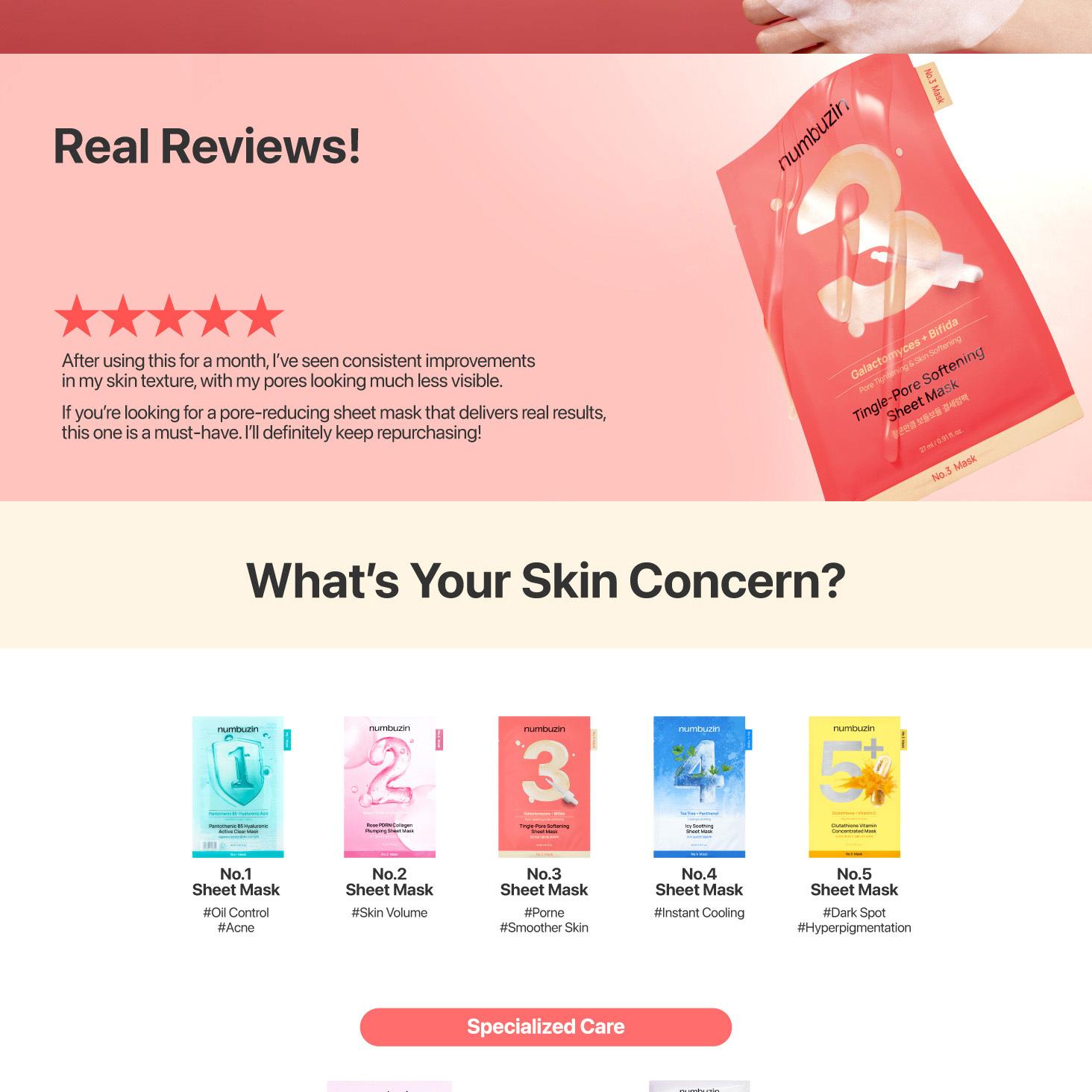 numbuzin No.1–5 Sheet Mask (10 Sheets) [Choose 1] | OLIVE YOUNG Global