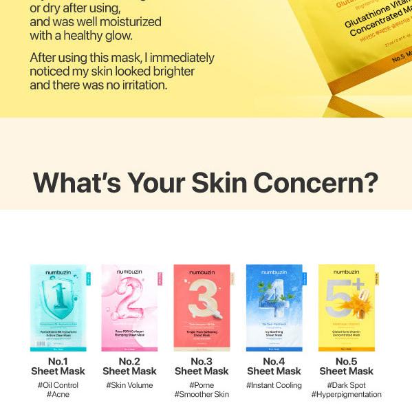 numbuzin No.1–5 Sheet Mask 10 Sheets (5 Options)